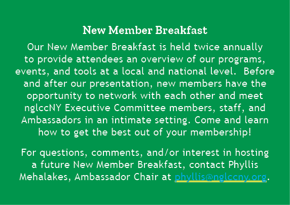 New Member Breakfast Our New Member Breakfast is held twice annually to provide attendees an overview of our programs...