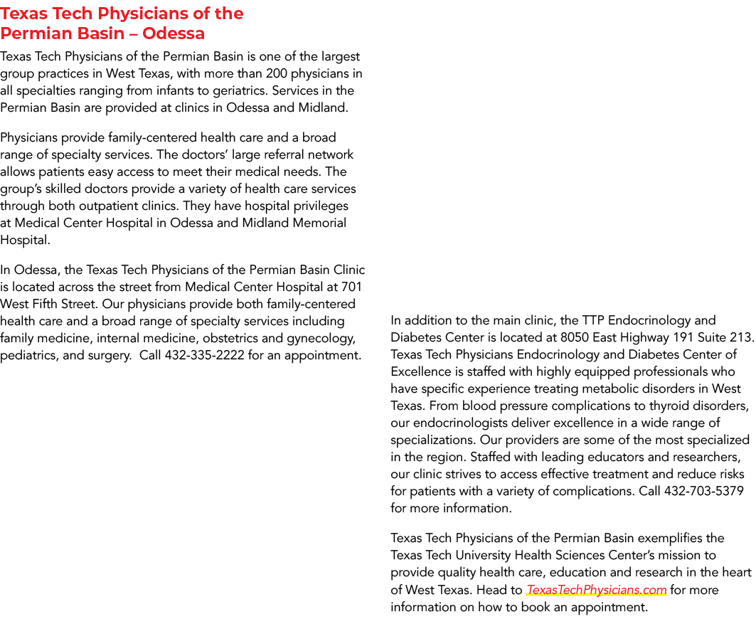 Texas Tech Physicians of the Permian Basin – Odessa Texas Tech Physicians of the Permian Basin is one of the largest ...