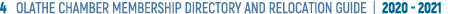 4  OLATHE CHAMBER MEMBERSHIP DIRECTORY AND RELOCATION GUIDE   2020 - 2021