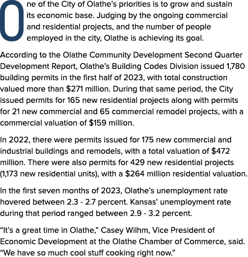 One of the City of Olathe’s priorities is to grow and sustain its economic base. Judging by the ongoing commercial an...