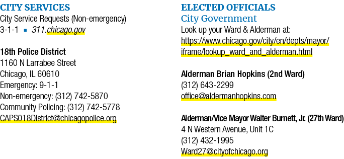 CITY SERVICES City Service Requests (Non emergency) 3 1 1 ■ 311.chicago.gov 18th Police District 1160 N Larrabee Stre...