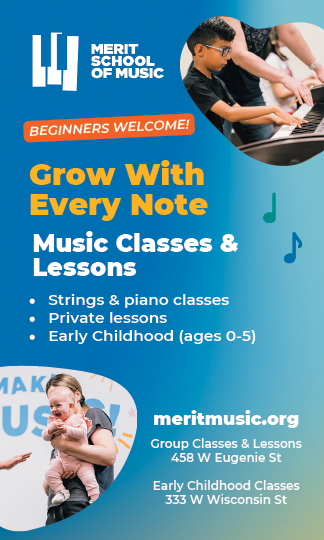 A blue and white flyer advertising music classes. Description generated by AI