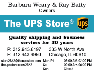 A blue and white sign for the UPS store. Description generated by AI
