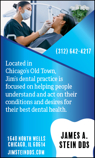 A dentist office advertisement for James A. Stein DDS. Description generated by AI