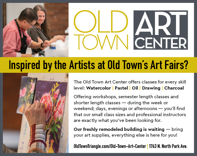 A person is painting a picture at the Old Town Art Center. Description generated by AI