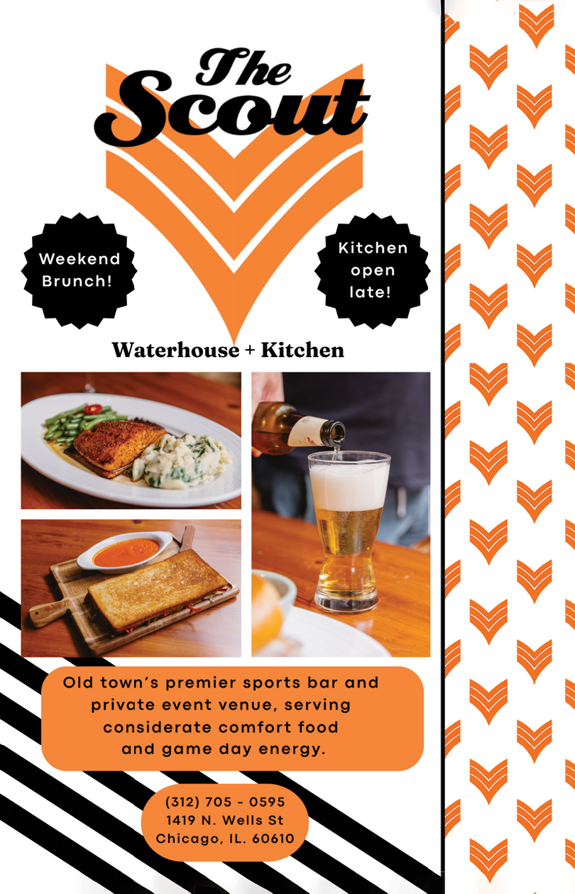 A flyer for a restaurant called the Scout. Description generated by AI