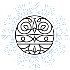 A snowflake design on a blue background. Description generated by AI