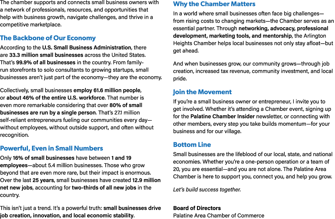 The chamber supports and connects small business owners with a network of professionals, resources, and opportunities...