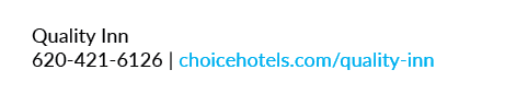 Quality Inn 620 421 6126 | choicehotels.com/quality inn