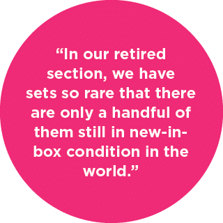 “In our retired section, we have sets so rare that there are only a handful of them still in new in box condition in ...