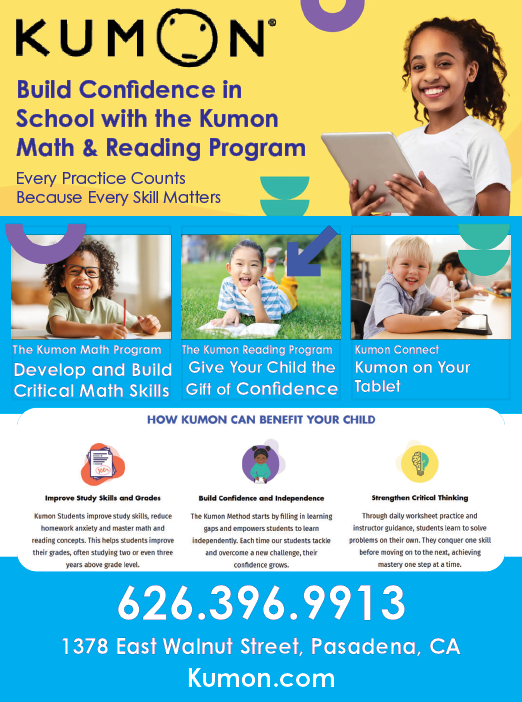 A blue and yellow advertisement for Kumon. Description generated by AI