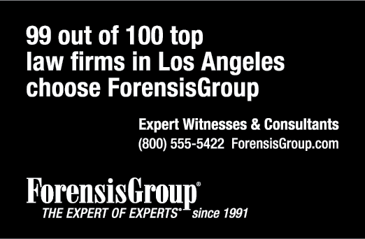 A black and white advertisement for Forensis Group. Description generated by AI