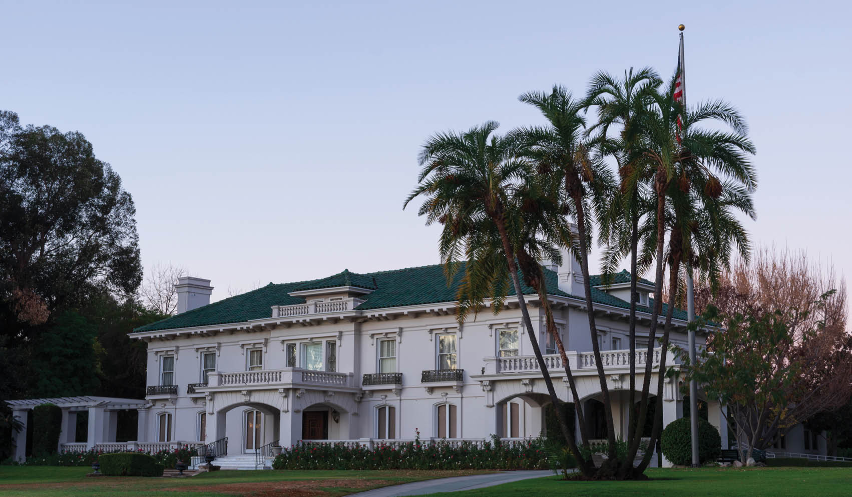 Pasadena, California, USA: image showing the landmark Wrigley Mansion now Tournament House and permanent headquarters for the Tournament of Roses.