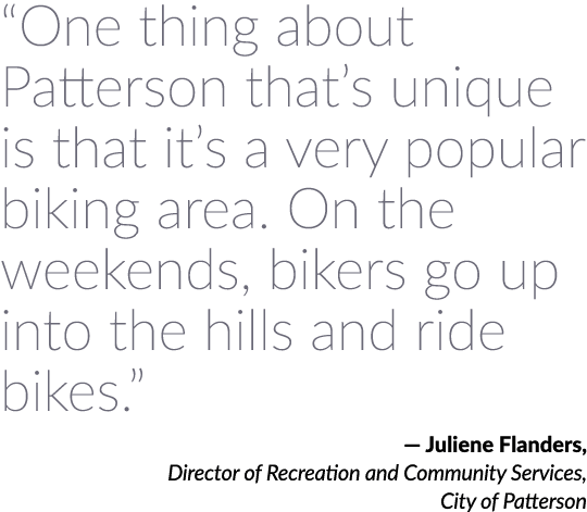 “One thing about Patterson that’s unique is that it’s a very popular biking area. On the weekends, bikers go up into ...