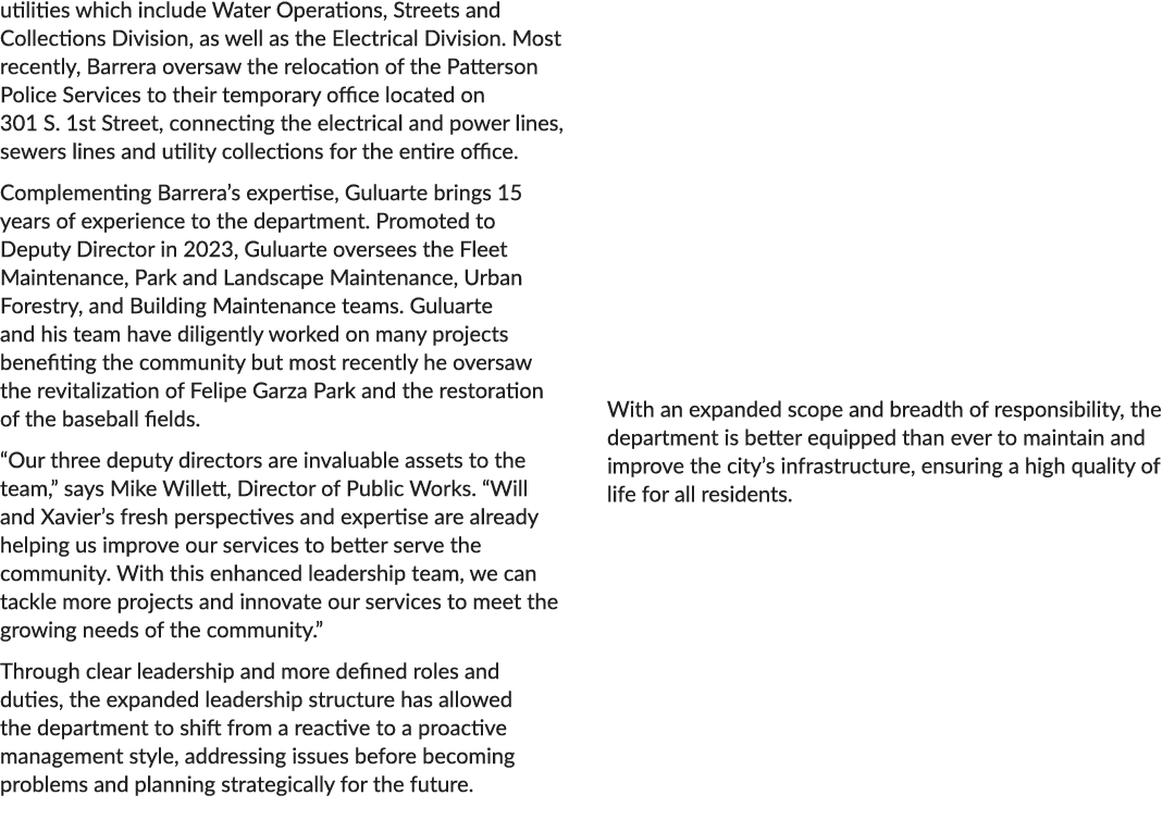 utilities which include Water Operations, Streets and Collections Division, as well as the Electrical Division. Most ...