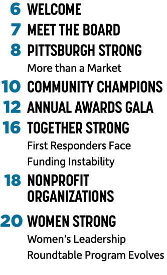  6 Welcome 7 Meet the Board 8 PITTSBURGH STRONG More than a Market 10 Community Champions 12 Annual awards GALA 16 TO...