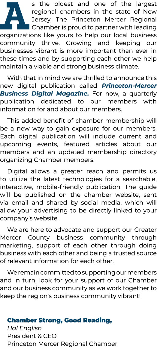 As the oldest and one of the largest regional chambers in the state of New Jersey, The Princeton Mercer Regional Cham...