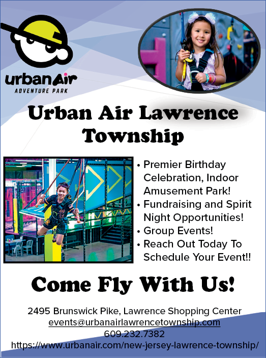 A flyer advertises a birthday party at Urban Air Trampoline Park in Lawrence Township. AI generated content