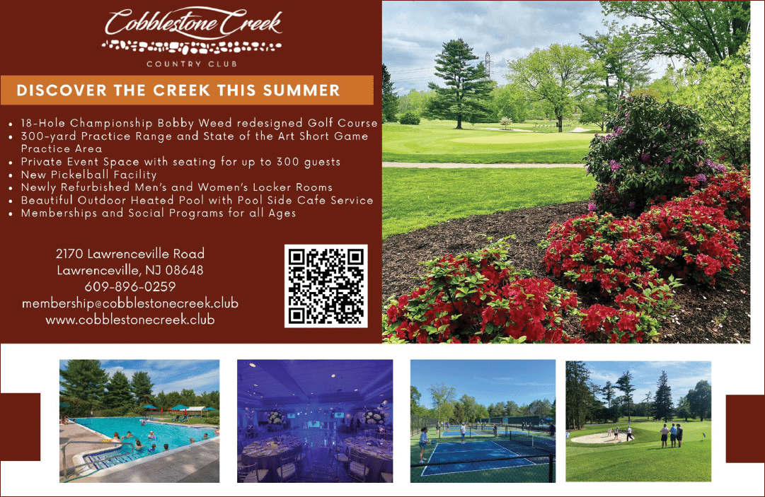 A white sign with black letters that says Cobbestone Creek Country Club. Description generated by AI