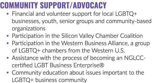 COMMUNITY SUPPORT/ADVOCACY • Financial and volunteer support for local LGBTQ+ businesses, youth, senior groups and co...