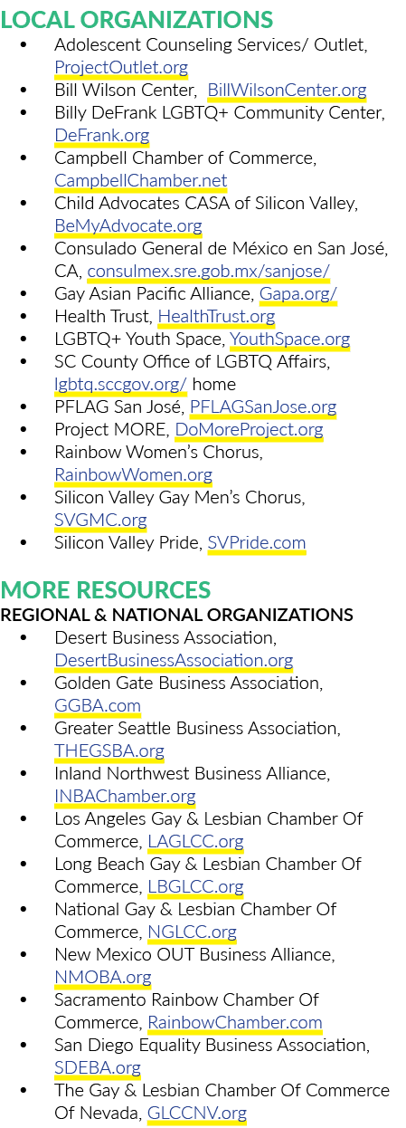 LOCAL ORGANIZATIONS � Adolescent Counseling Services/ Outlet, ProjectOutlet.org � Bill Wilson Center, BillWilsonCente...