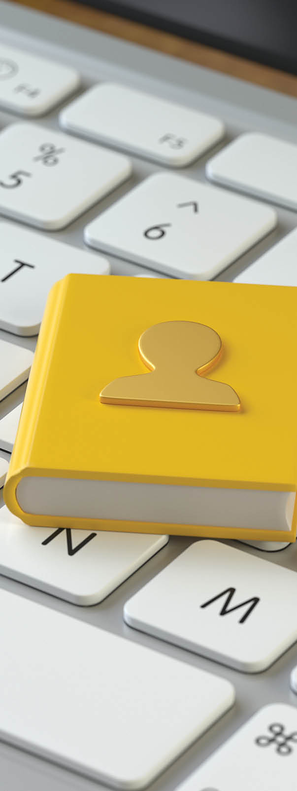 Contact list book on the keyboard of a latop, 3d rendering,conceptual image. support and customer concepts.