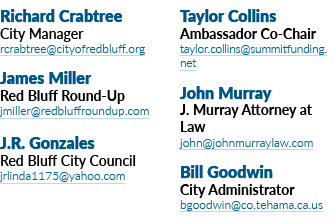 Richard Crabtree City Manager rcrabtree cityofredbluff org James Miller Red Bluff Round-Up jmiller redbluffroundup co   