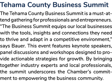 Tehama County Business Summit The Tehama County Business Summit is a must attend gathering for professionals and entr...