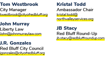 Tom Westbrook City Manager twestbrook@cityofredbluff.org John Murray Liberty Law John@johnmurraylaw.com J.R. Gonzales...