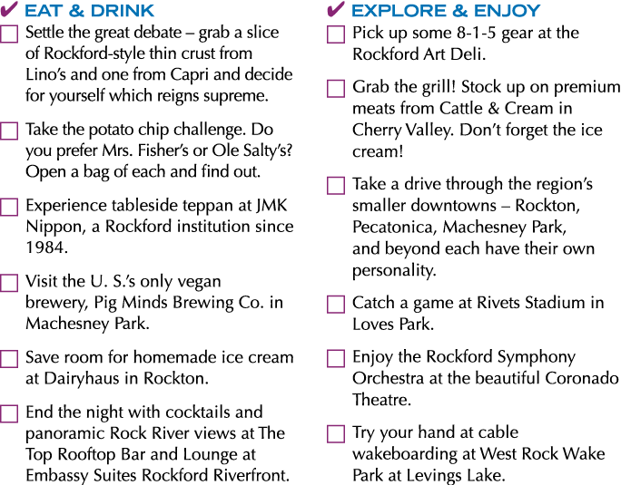 ✔ EAT & DRINK ￼ Settle the great debate – grab a slice of Rockford style thin crust from Lino’s and one from Capri an...