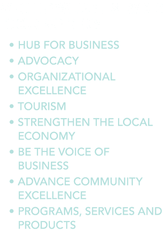 WE OFFER VALUABLE SERVICES TO OUR PARTNERS: • Hub for Business • Advocacy • Organizational Excellence • Tourism • STR...
