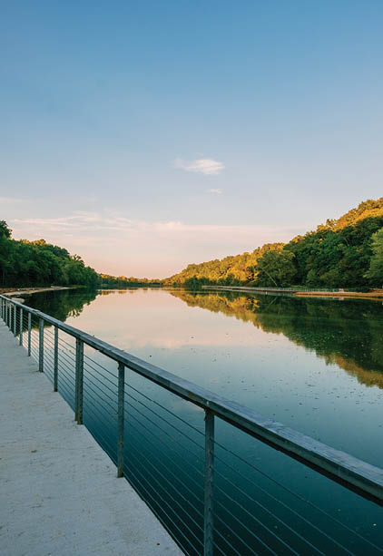 A metal railing overlooking a body of water. AI generated content