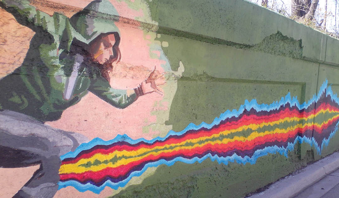 A mural of a woman painted on a wall. AI generated content