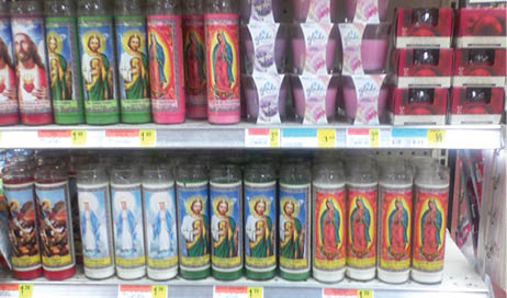 A display of religious candles in a store. AI generated content