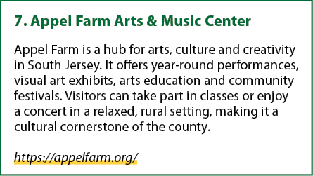 7. Appel Farm Arts & Music Center Appel Farm is a hub for arts, culture and creativity in South Jersey. It offers yea...