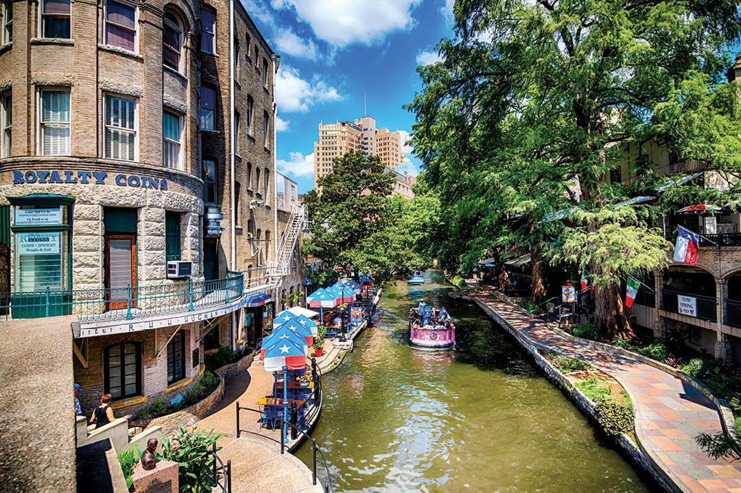 SAN ANTONIO, TEXAS, USA - AUG 16: Riverwalk in San Antonio, Texas on Aug. 16, 2021. The city is the seventh-most populous in the U.S. with more than 1.4 million residents.