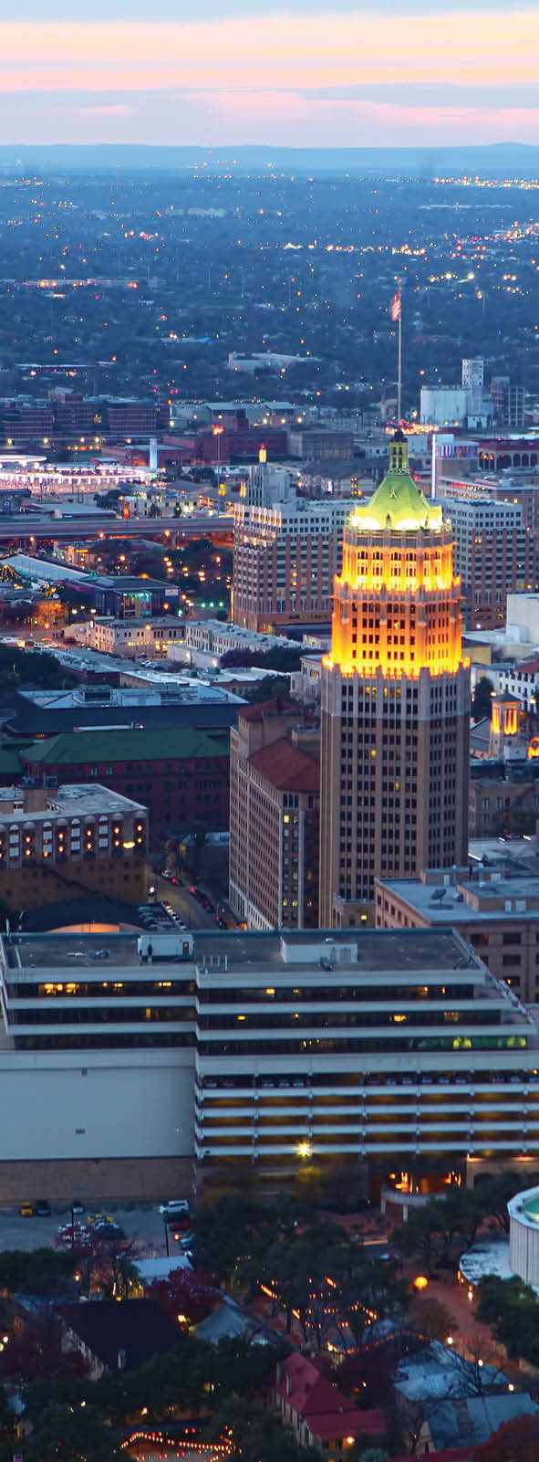 A Vertical of San Antonio, Texas city center at sunset