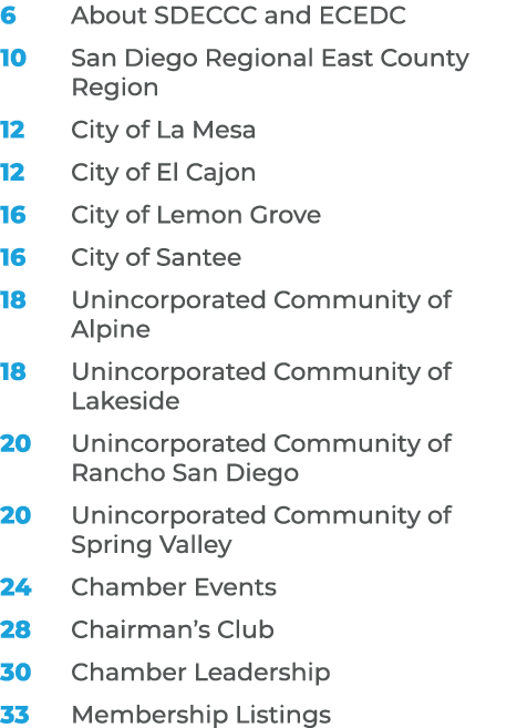 6 About SDECCC and ECEDC 10 San Diego Regional East County Region 12 City of La Mesa 12 City of El Cajon 16 City of L...