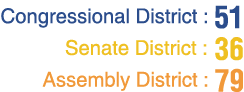Congressional District : 51 Senate District : 36 Assembly District : 79