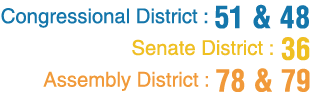 Congressional District : 51 & 48 Senate District : 36 Assembly District : 78 & 79