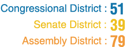 Congressional District : 51 Senate District : 39 Assembly District : 79