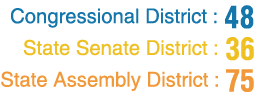 Congressional District : 48 State Senate District : 36 State Assembly District : 75