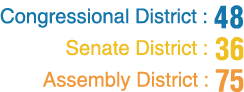 Congressional District : 48 Senate District : 36 Assembly District : 75
