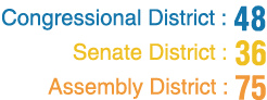Congressional District : 48 Senate District : 36 Assembly District : 75