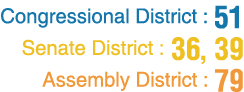Congressional District : 51 Senate District : 36, 39 Assembly District : 79