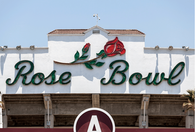 Pasadena, California, USA - June 28, 2014: Historic Rose Bowl stadium sign in Pasadena near Los Angeles, California.  