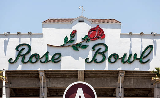 Pasadena, California, USA - June 28, 2014: Historic Rose Bowl stadium sign in Pasadena near Los Angeles, California.  