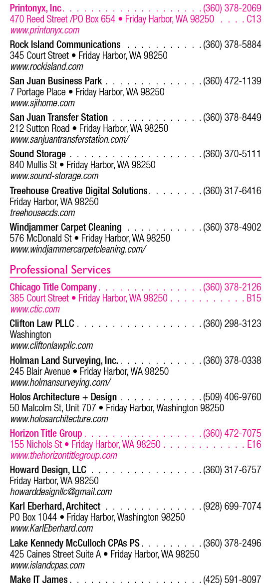 A list of phone numbers and businesses. Description generated by AI