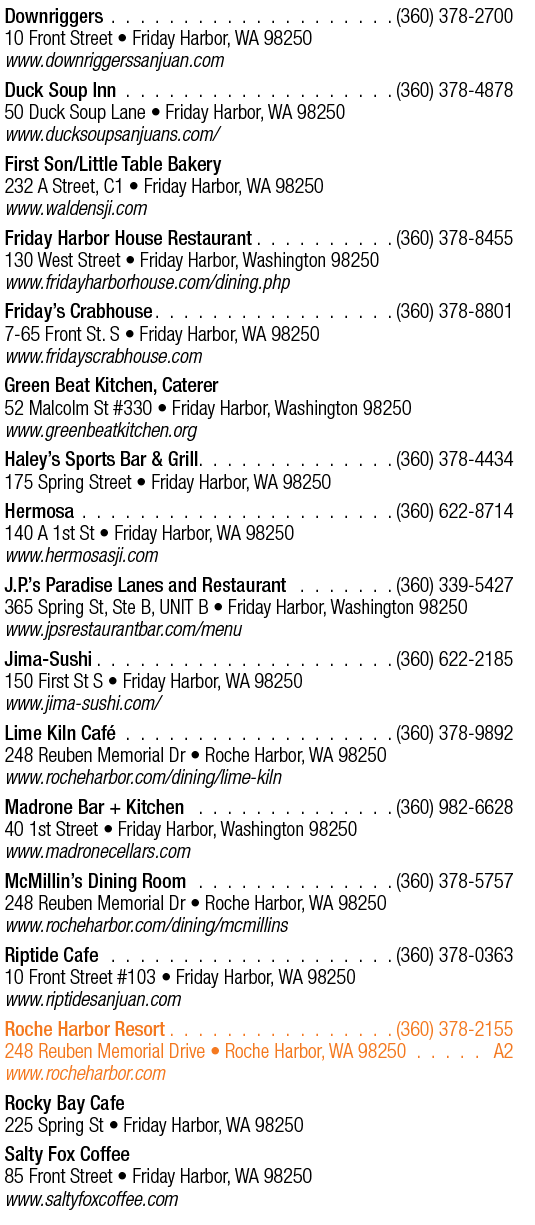 A list of businesses in the area, including restaurants, hotels, and other establishments. Description generated by AI