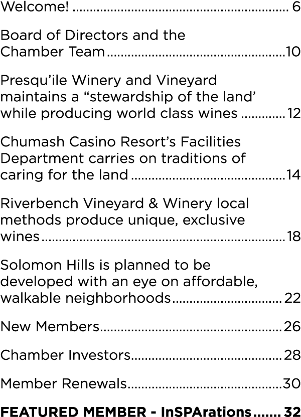 Welcome! 6 Board of Directors and the Chamber Team 10 Presqu’ile Winery and Vineyard maintains a “stewardship of the ...